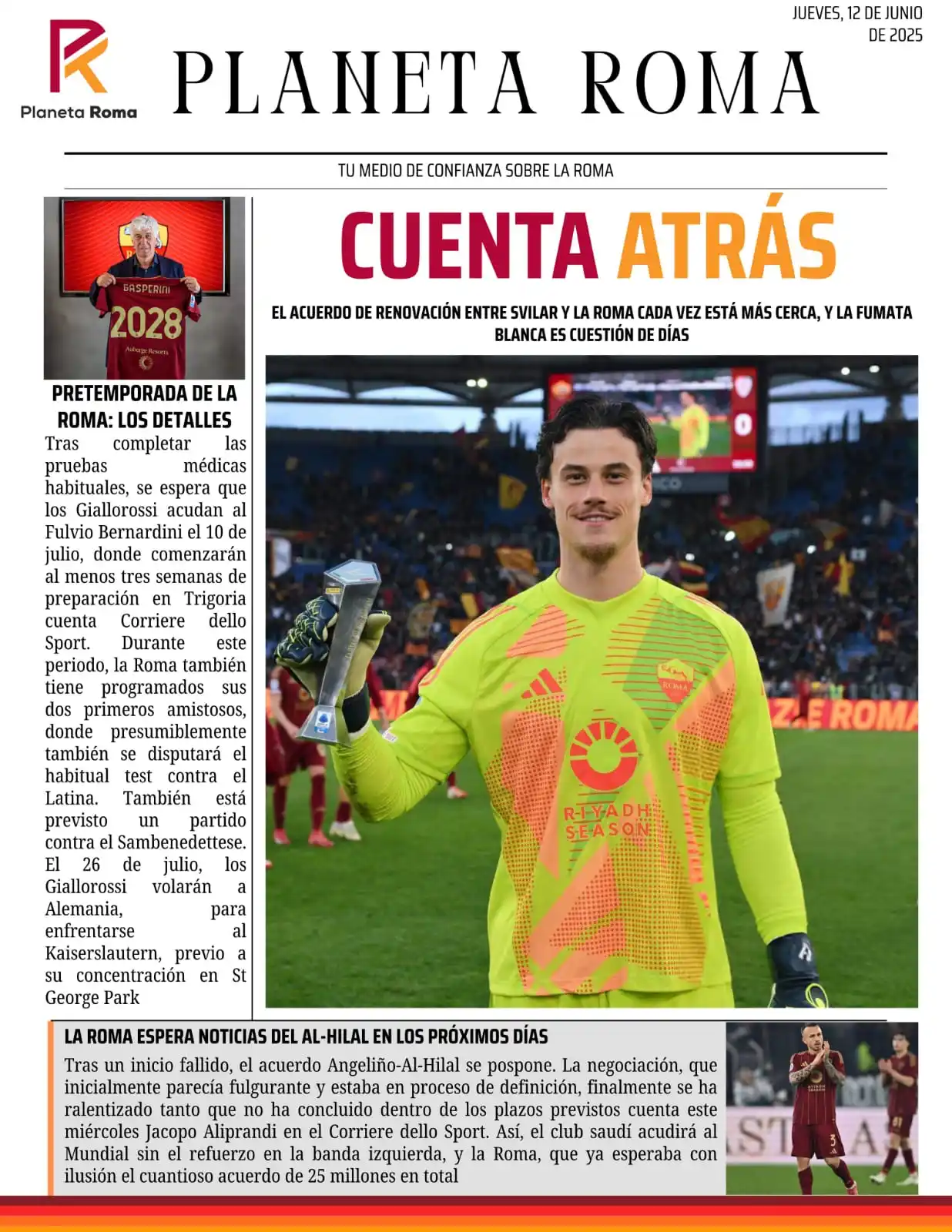 Image from Planeta Roma: 📰 Esta es nuestra portada con la actualidad romanista para este jueve...
