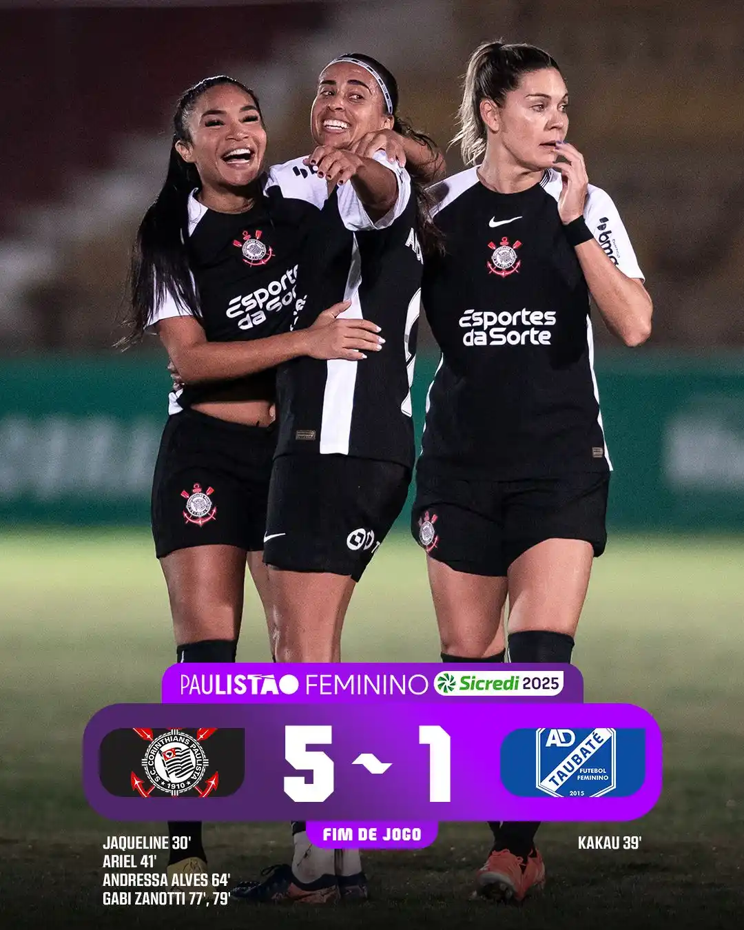 Image from Paulistão Sicredi: GOLEADA DAS BRABAS! O Corinthians volta pra liderança e segue com 100%...