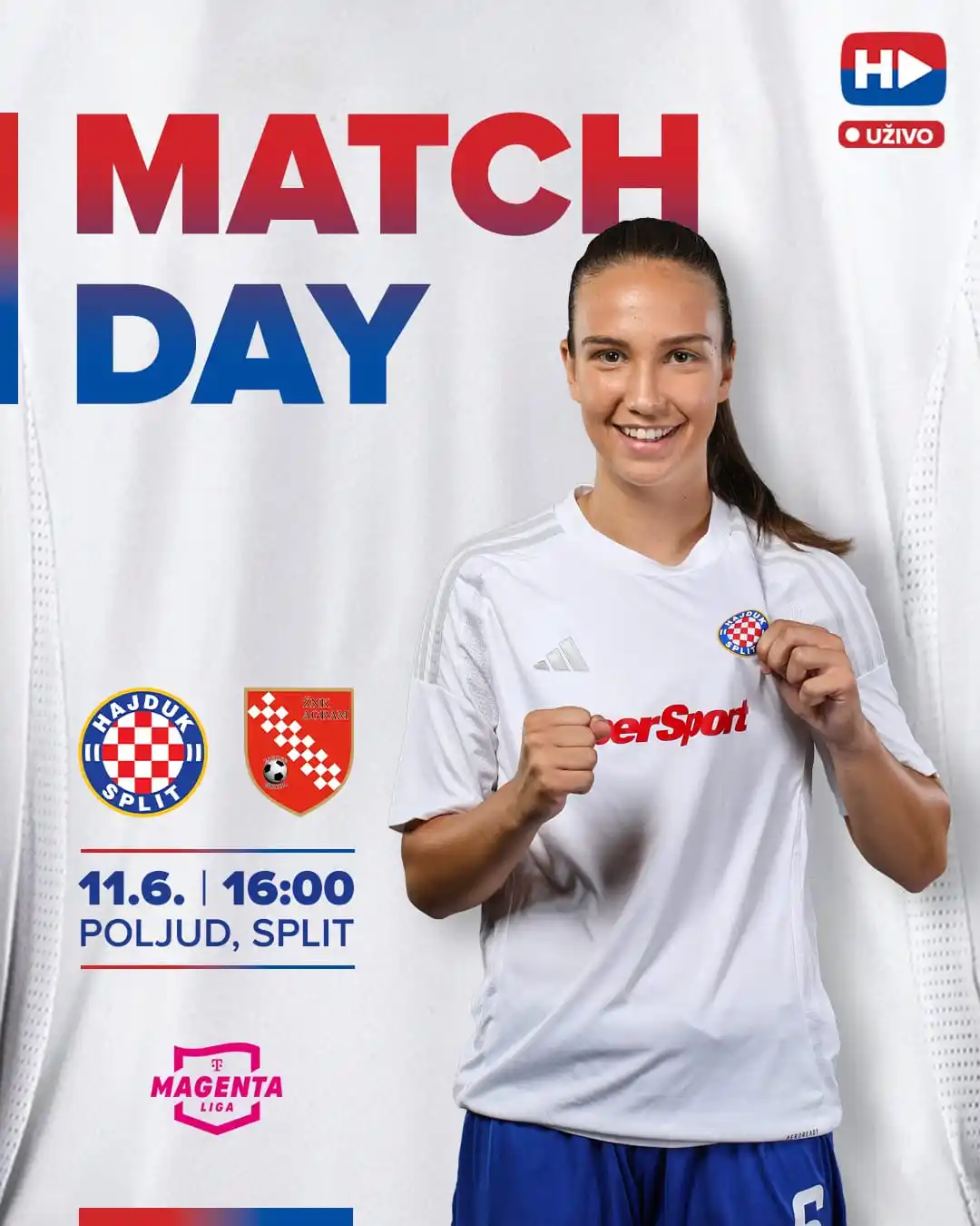 Image from HNK Hajduk Split: Hajdučice danas igraju protiv Agrama! ❤️💙 🇭🇷 Magenta HNLŽ 🏆 Liga ...