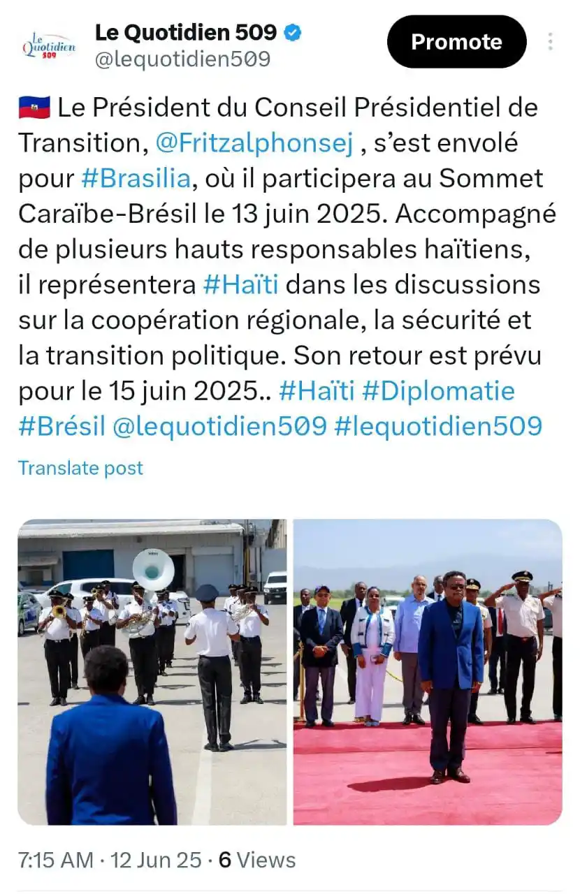 Image from Le Quotidien 509: 🇭🇹✈️🇧🇷 _Le Président du CPT s'est envolé pour Brasilia_...