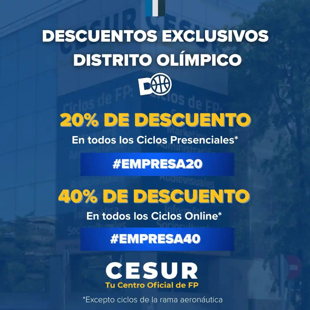 Image from Distrito Olímpico 💙🤍: 🤝Nuestros amigos de Cesur Formación nos regalan unos descuentos exclu...