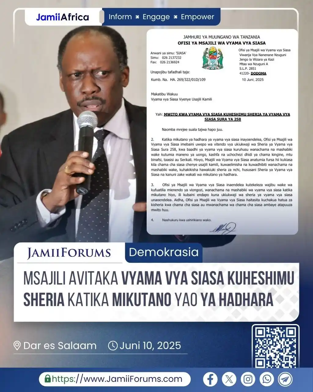 Image from JamiiForums: Ofisi ya Msajili wa Vyama vya Siasa imesema imebaini uwepo wa vitendo ...