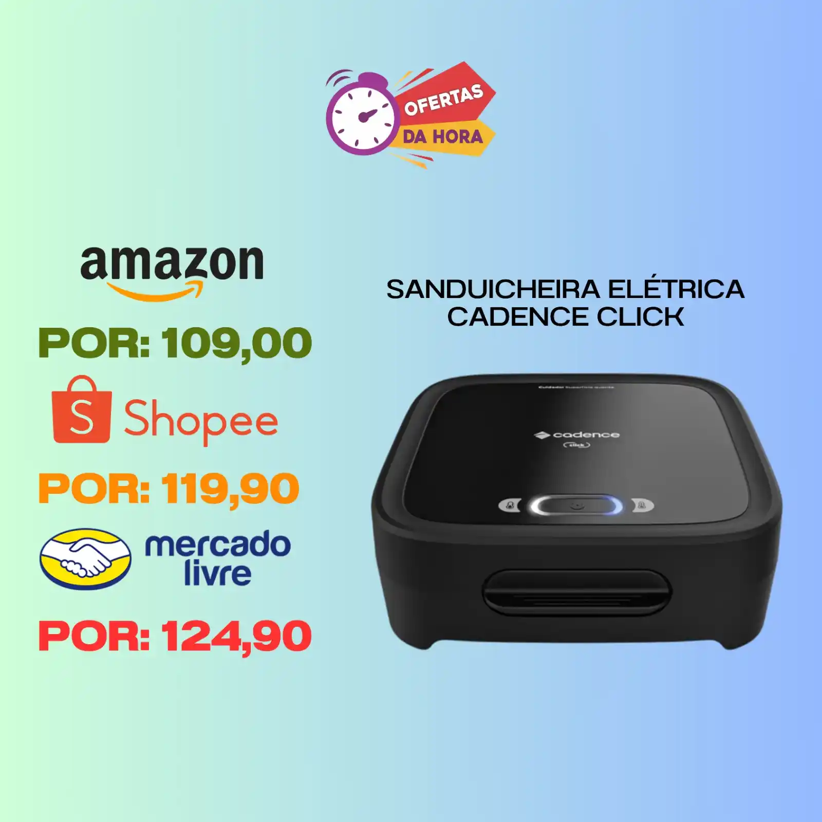 Image from OFERTAS DA HORA: 🍞 Sanduicheira Elétrica Cadence Click AMAZON - R$: 109,00 - https:/...