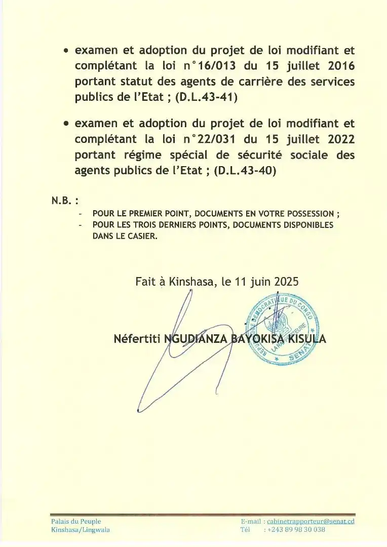 Image from SENAT RDC: […Suite]  *• Projet de Loi autorisant la ratification de l'Accord de c...
