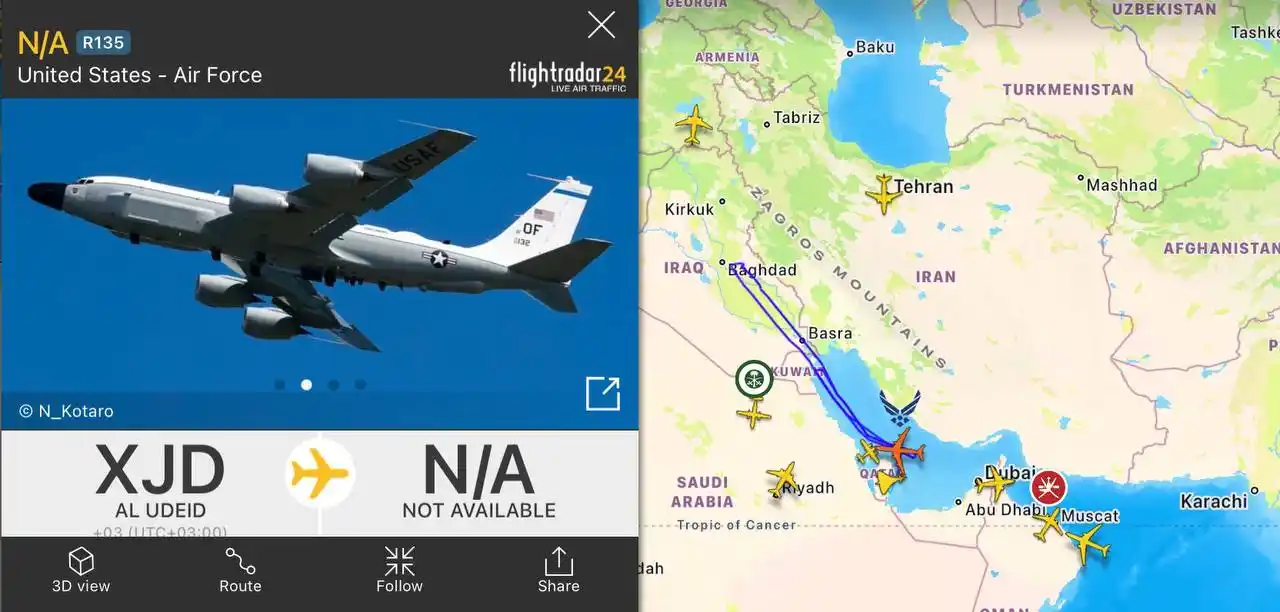 Image from الإخبارية صوت الشعب: طائرة استطلاع استخباراتية تابعة للقوات الجوية الامريكية قامت بمسح شامل...