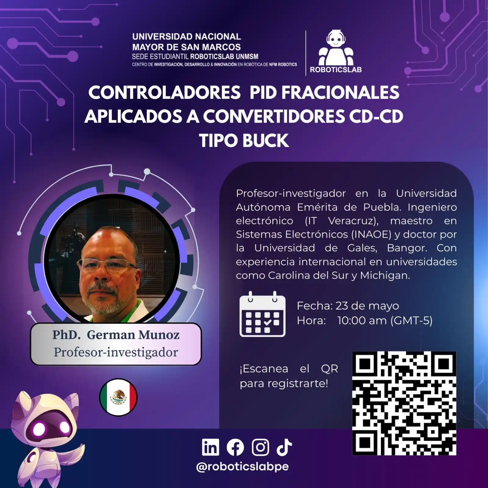 Image from RoboticsLab: 🎙 ¡Tercera ponencia! 🔍 Tema: Controladores PID Fraccionales aplicado...