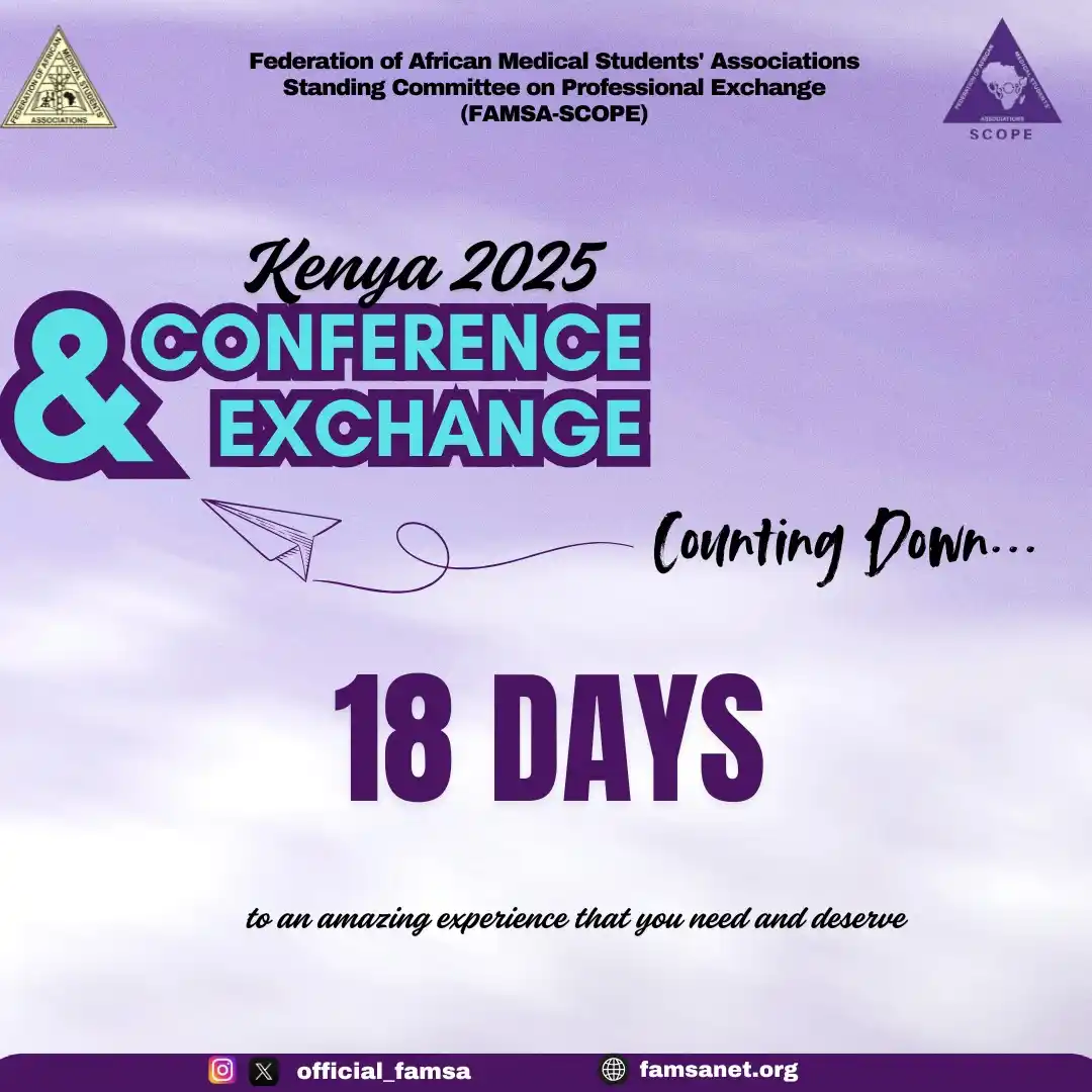 Image from Federation of African Medical Students' Associations (FAMSA): 🌍✈️ *The Countdown is ON!* Only 18 DAYS left until we touch down in K...