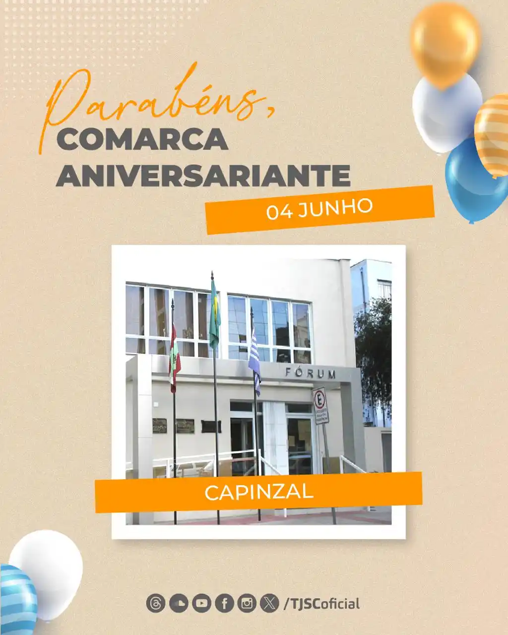 Image from TJSC Notícias: 🎉 A Comarca de Capinzal comemora 68 anos de instalação no dia 4 de ju...