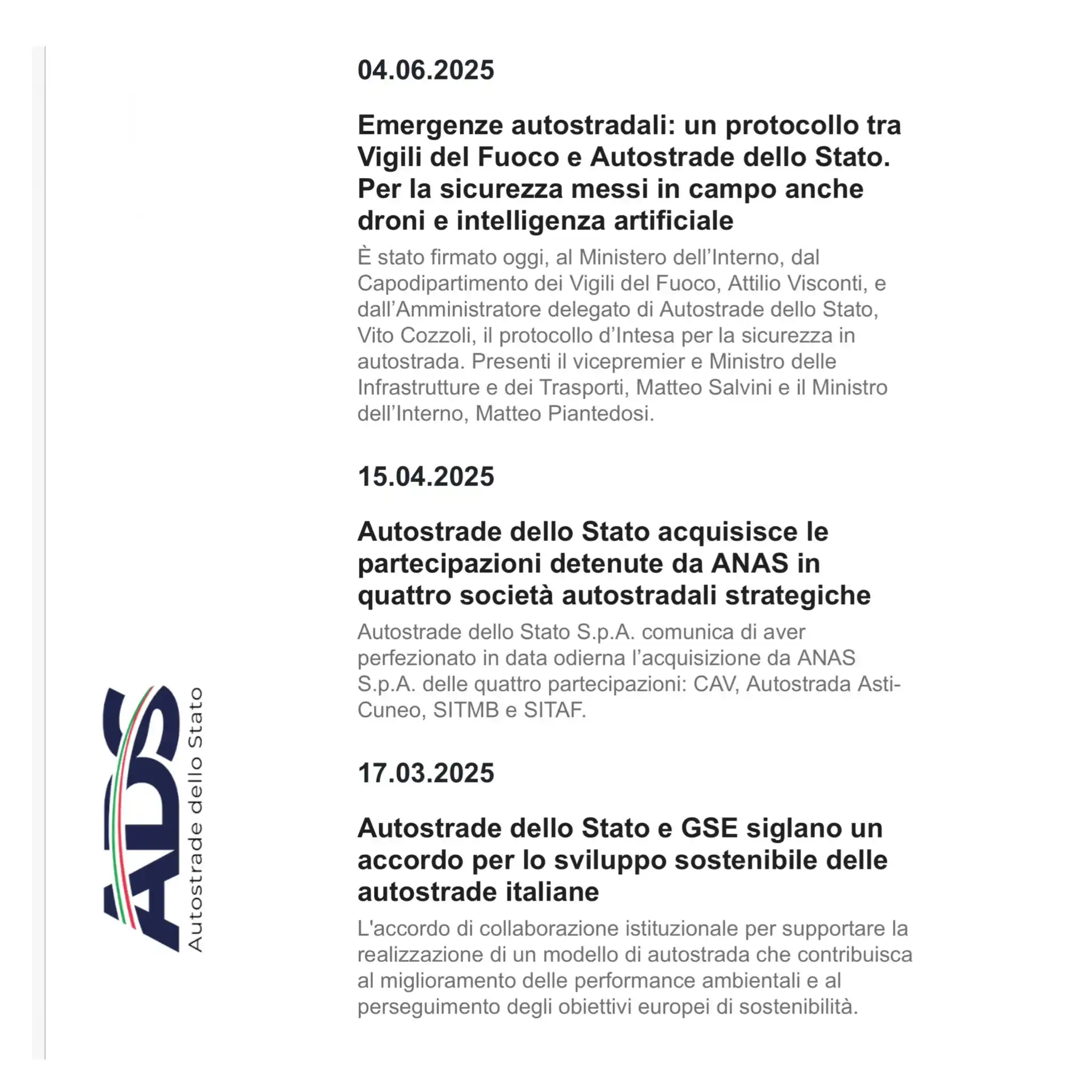 Image from La Voce del Cantoniere: ADS Autostrade dello Stato https://www.autostradestato.it/it.html Se...
