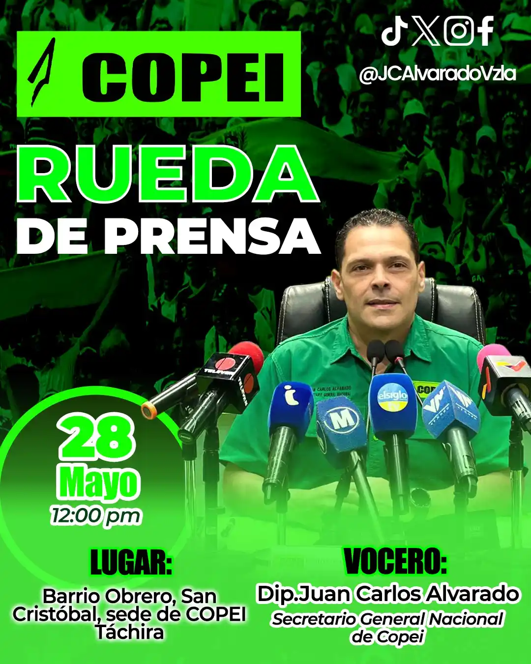 Image from Partido COPEI: Ajusten sus alarmas ⏰ que @JCAlvaradoVzla le hablará al pueblo tachire...