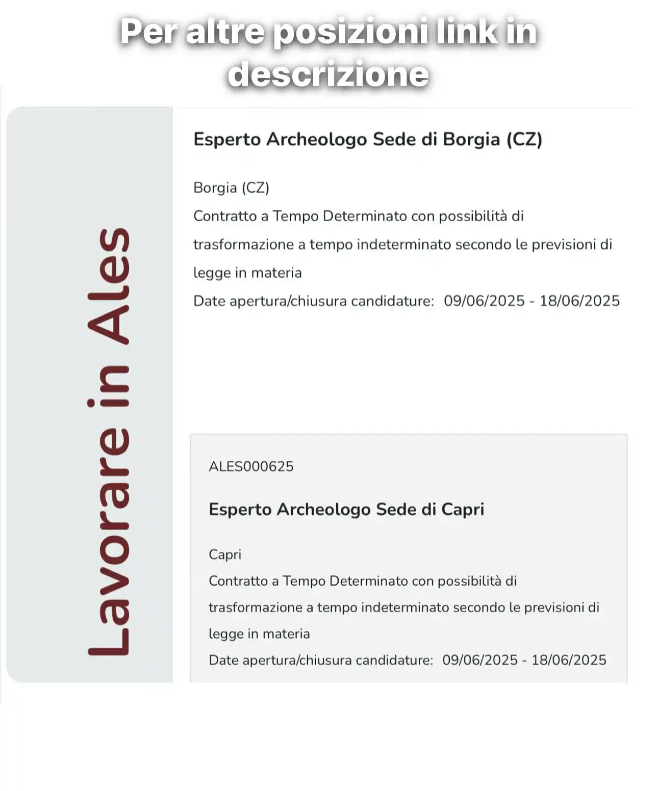 Image from La Voce del Cantoniere: ALES: lavoro per Archeologi, Restauratori, esperti Conservazione beni...