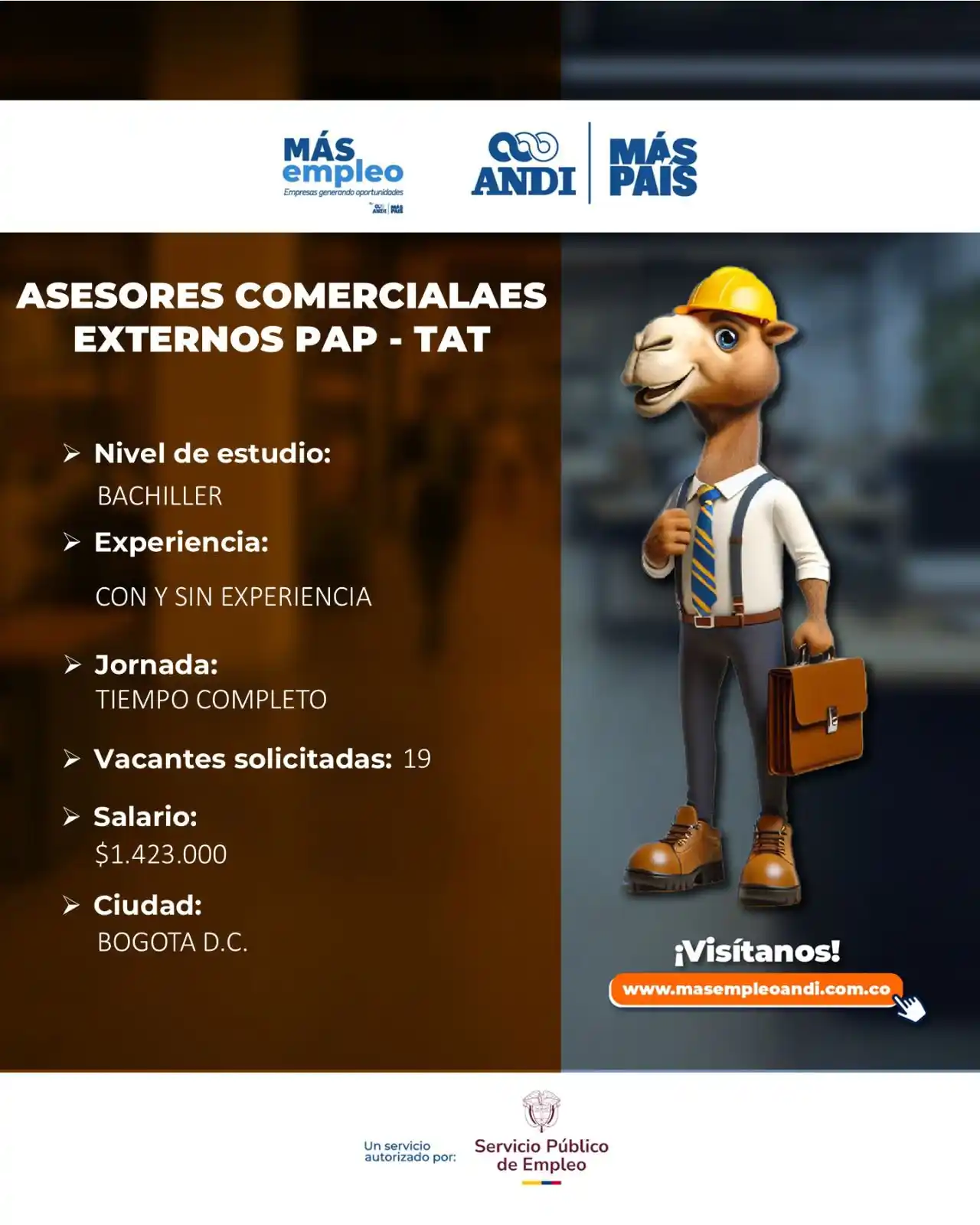 Image from Vacantes Más Empleo ANDI 🔵: 📢 Buenas tardes, *¡Estamos contratando ASESORES COMERCIALES EXTERNO...