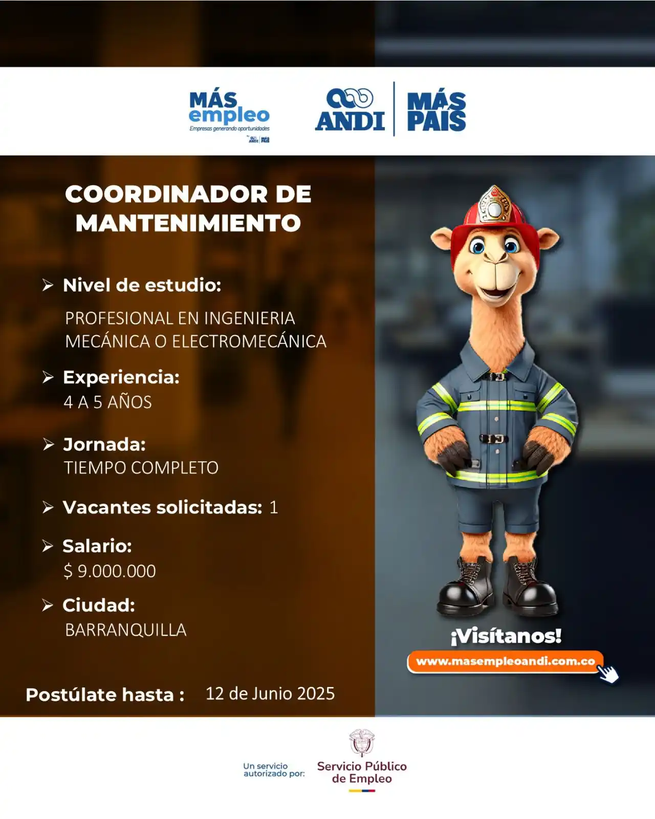Image from Vacantes Más Empleo ANDI 🔵: 🚨 *Buscamos Coordinador de Mantenimiento – Barranquilla* 👷♂️ *Perfi...