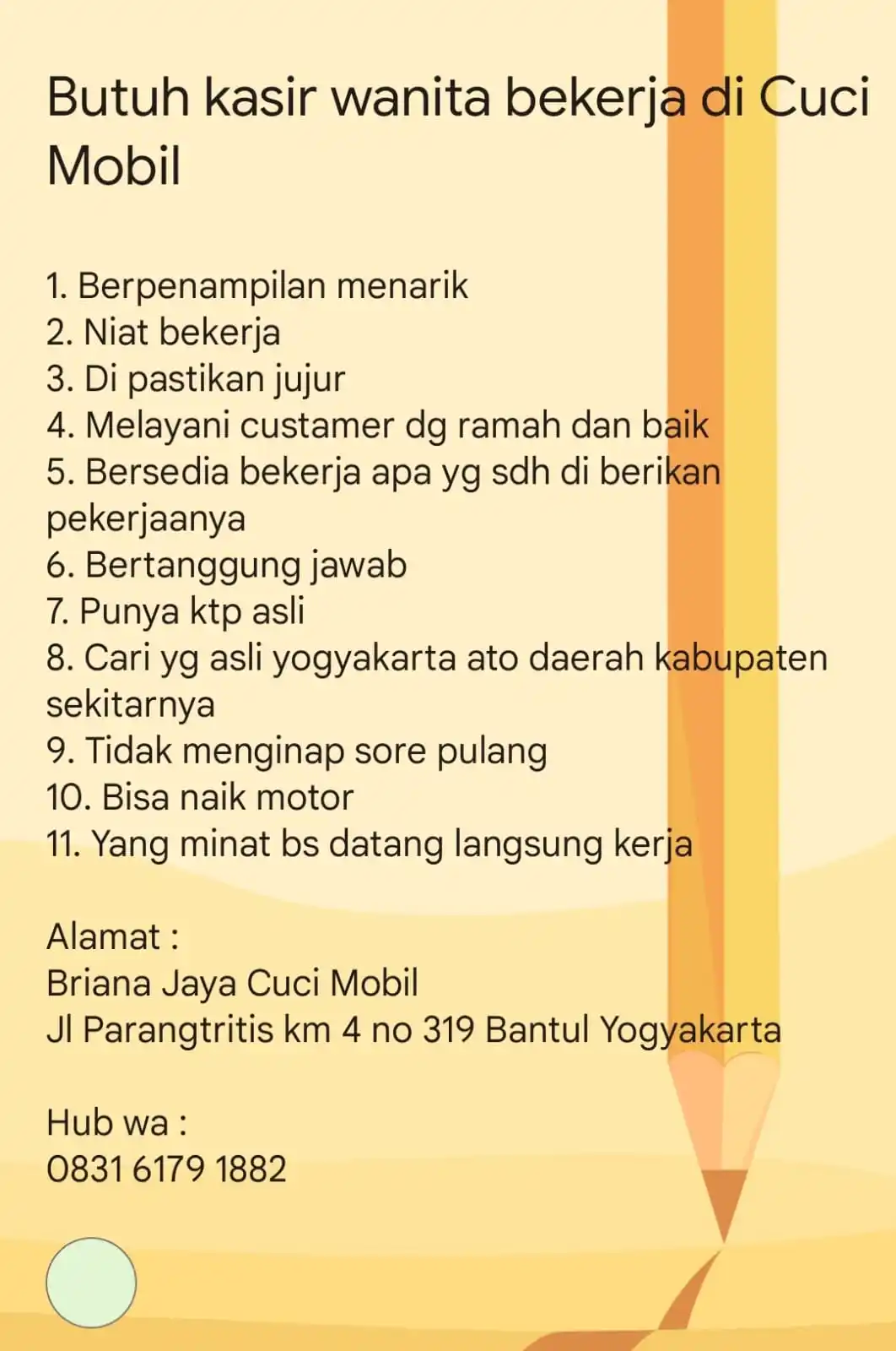 Image from Info Loker Jogja Yogyakarta (Official): Butuh Kasir W4nita bekerja di Cuci Mobil : Info lengkap silahkan baca...