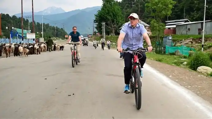 Image from Hyderabad Cycling Revolution: Chief Minister @OmarAbdullah big Kashmir tourism push as he cycles on ...
