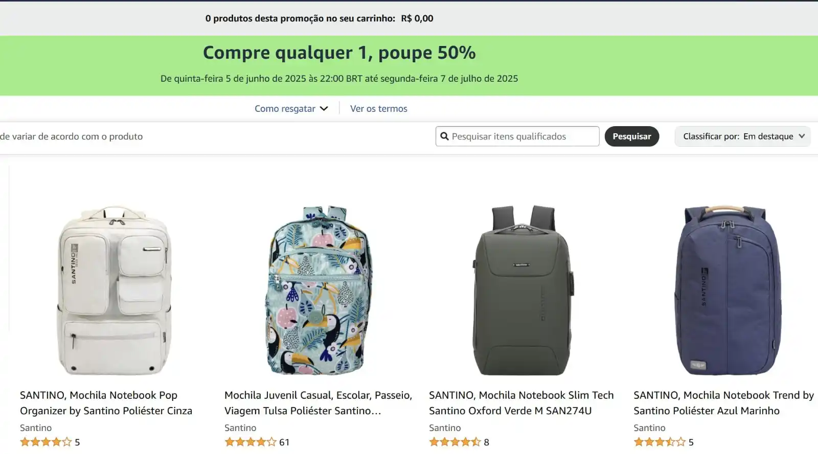 Image from Cupons de Lojas (Shopee, Mercado Livre, etc): Cupom Amazon 50% OFF em Mochilas da Santino (para uso variado, inclui...