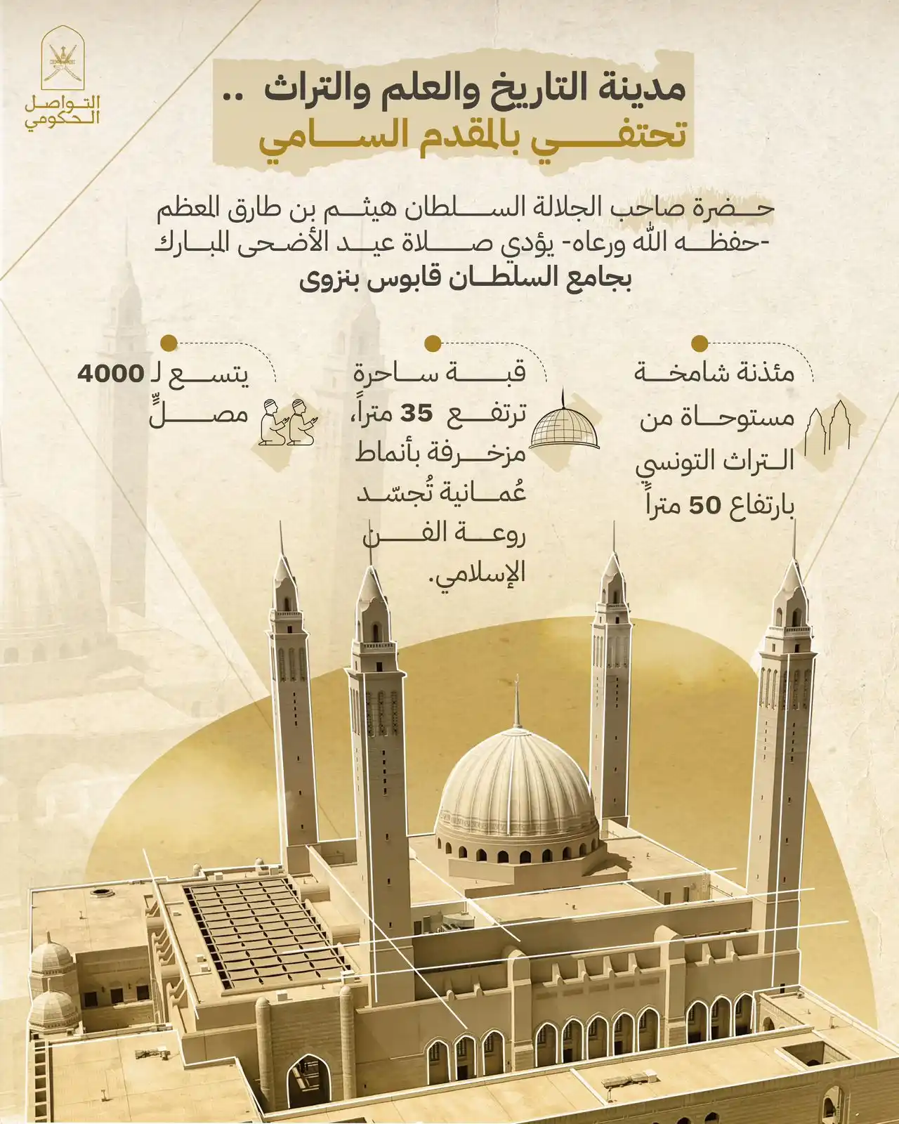 Image from التواصل الحكومي- سلطنة عُمان: في مدينة التاريـخ والعلـم والتـراث .. سيؤدي حضرة صاحب الجلالة السلطان ...