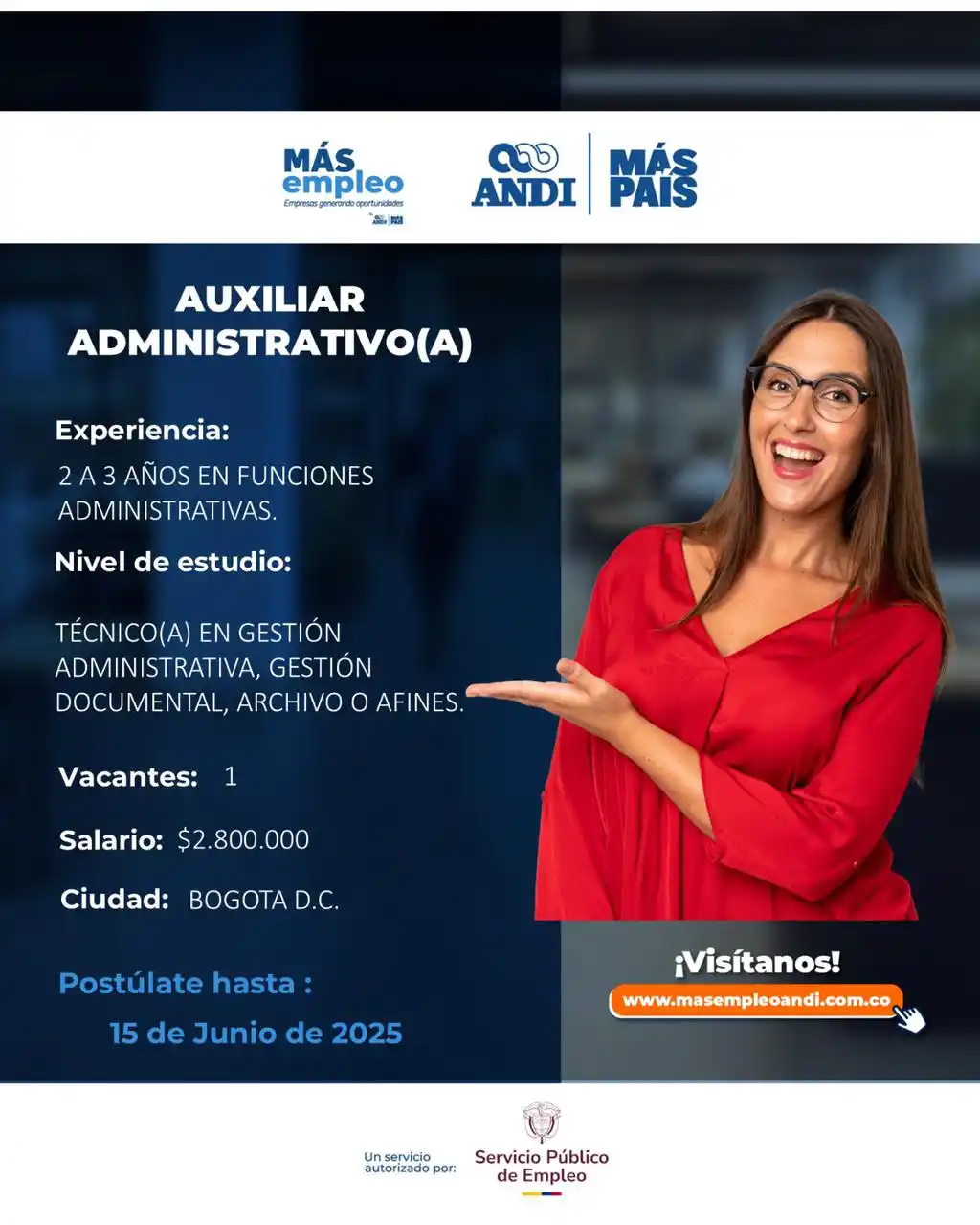 Image from Vacantes Más Empleo ANDI 🔵: *👋 _¡Hola a todos!_* Desde la *Agencia Más Empleo ANDI* queremos com...