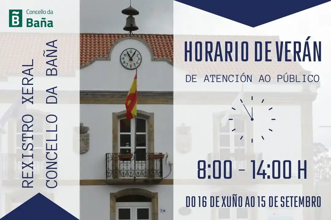 Image from Concello da Baña ● Canle Oficial de WhatsApp: 🕜 𝐇𝐨𝐫𝐚𝐫𝐢𝐨 𝐝𝐞 𝐯𝐞𝐫𝐚́𝐧 O Concello da Baña informa que, ⚠️...