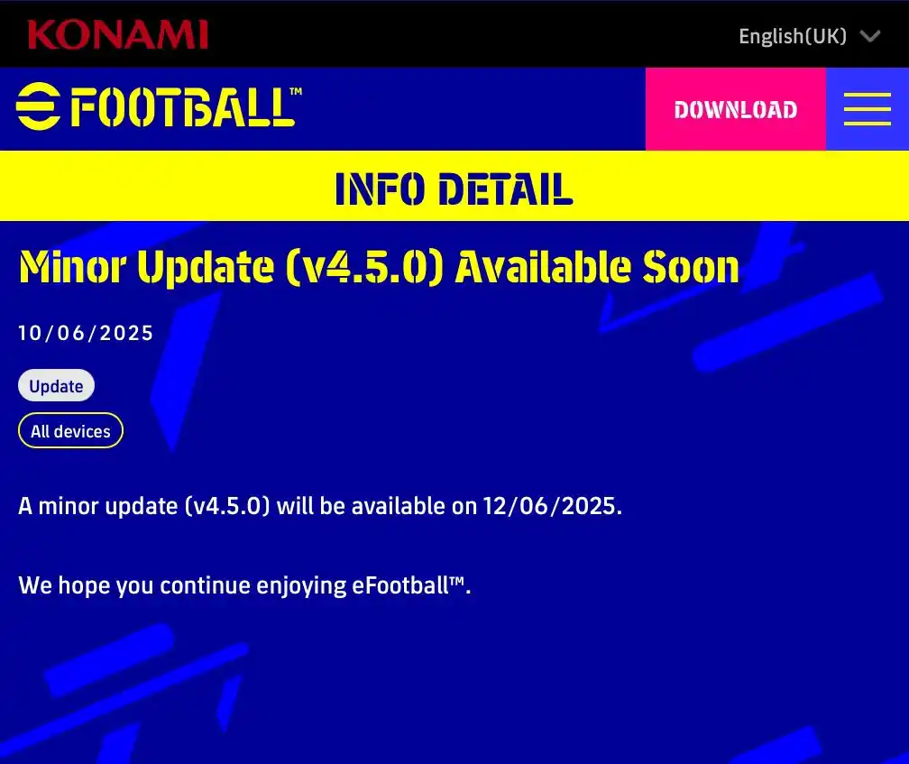 Image from MAD - eFootball Updates: *🆕 MINOR UPDATE v4.5.0* ⤷ 12 Jun ’25 ❗️Small version update this ...