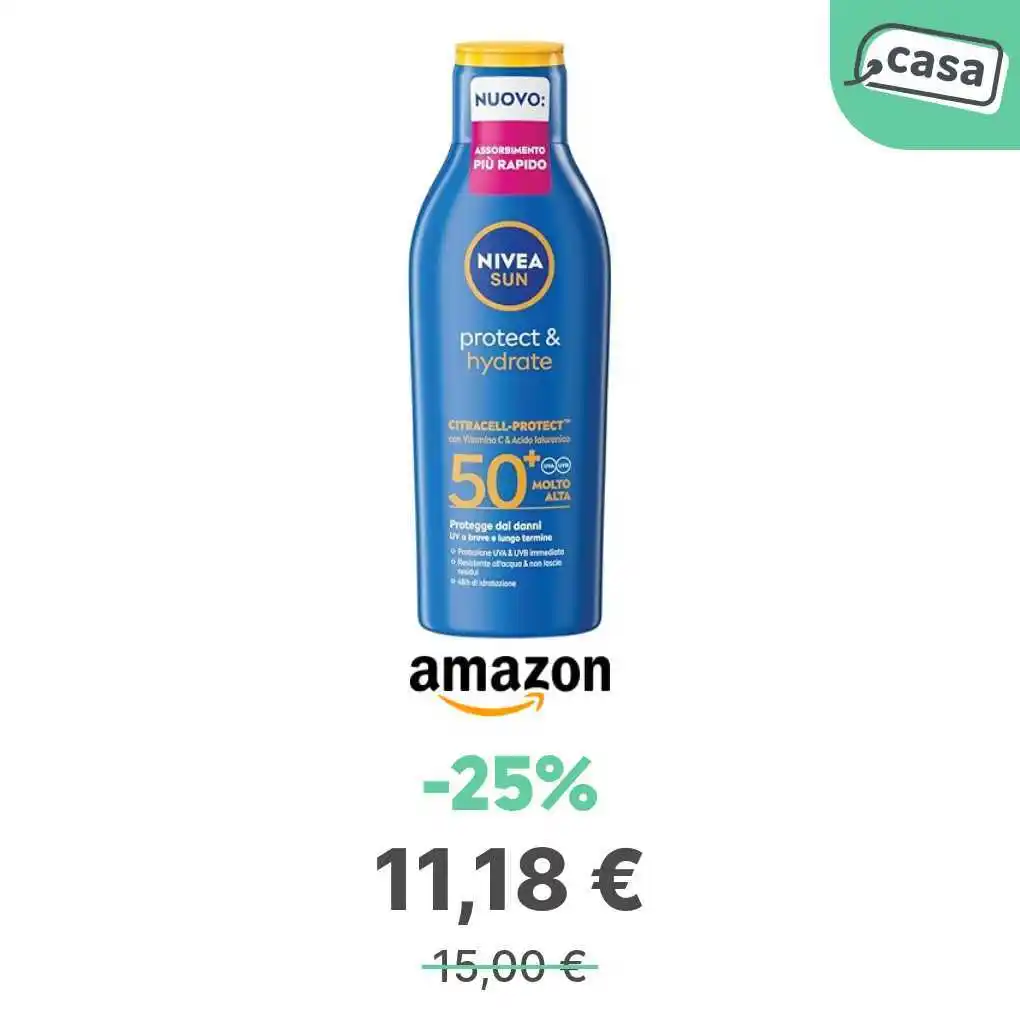 Image from offerte.club: *NIVEA SUN Crema solare 50+ idratante 200 ml, Protezione acqua* 👉 ht...