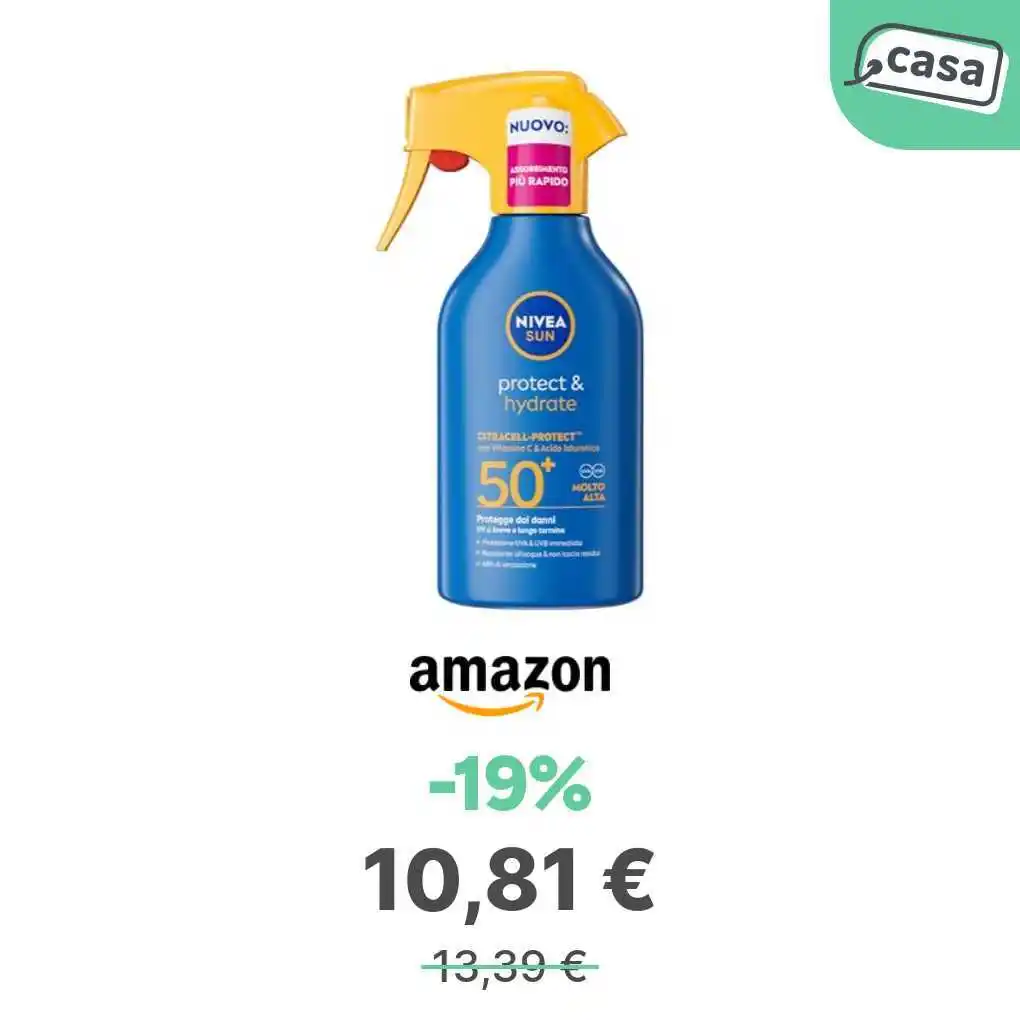 Image from offerte.club: *NIVEA SUN Spray solare SPF 50+ 270 ml, Protezione resistente acqua* ...