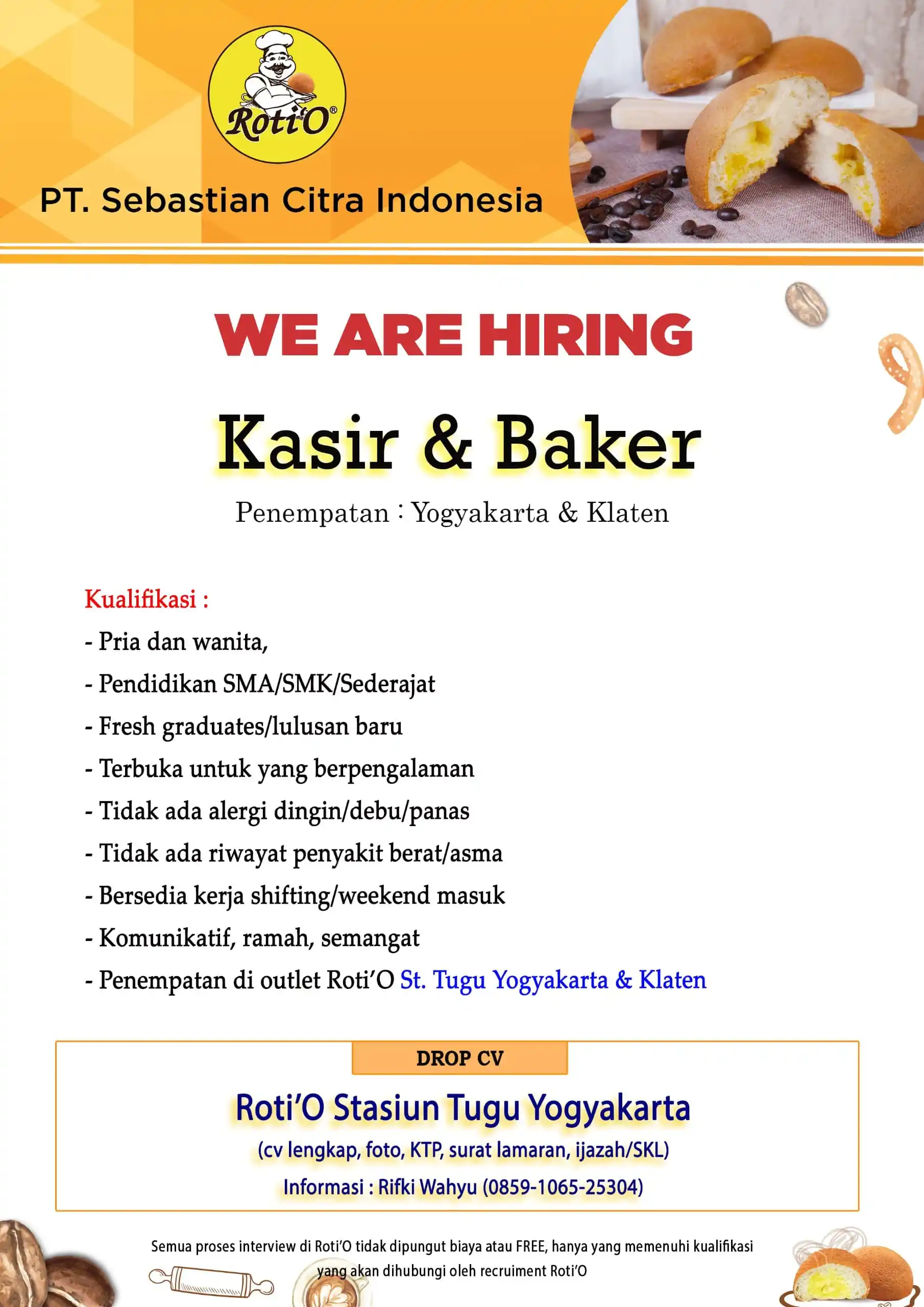 Image from Info Loker Jogja Yogyakarta (Official): PT. Sebastian Citra Indonesia Dibutuhkan segera Kasir & Baker Penem...