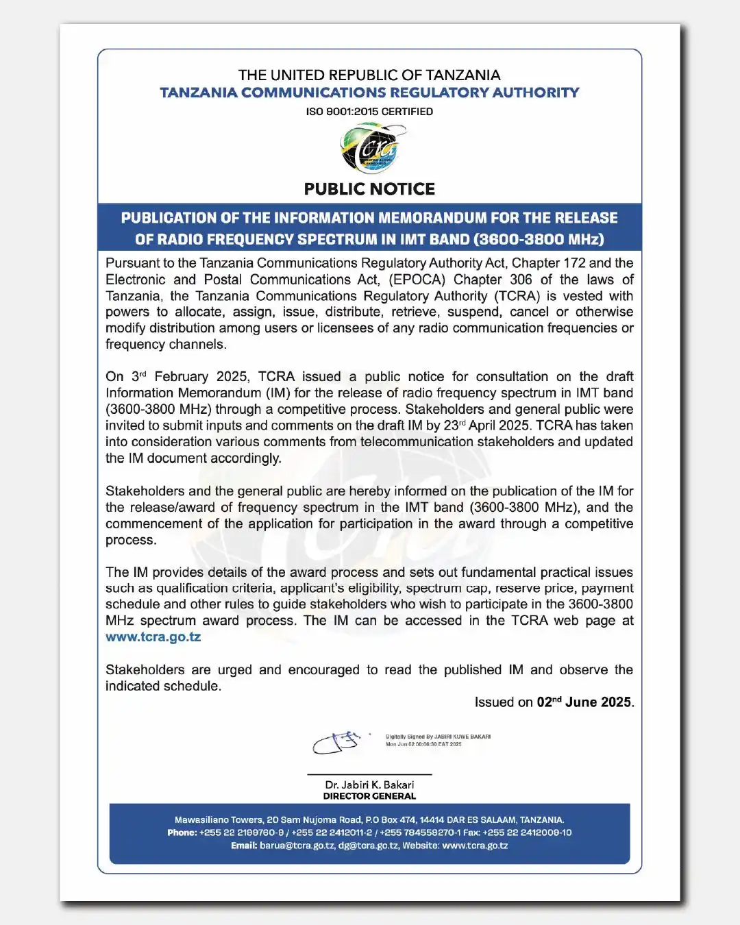 Image from TCRA TANZANIA: 📌PUBLIC NOTICE📌 The application window for participation in the awa...