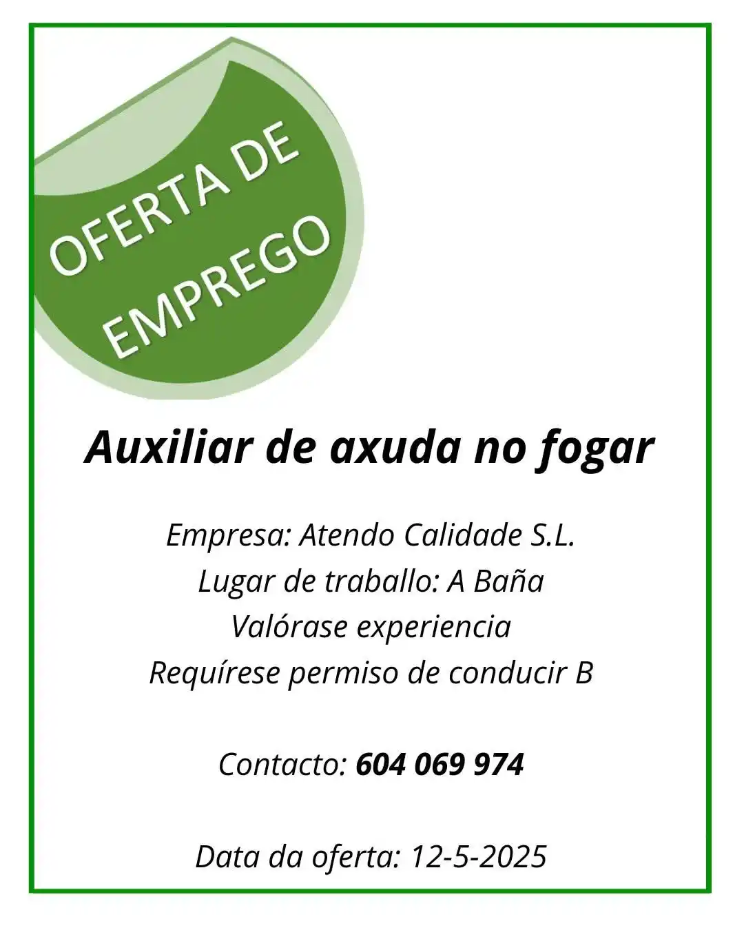 Image from Concello da Baña ● Canle Oficial de WhatsApp: Solicitan a difusión da seguinte 🕵️ 𝐨𝐟𝐞𝐫𝐭𝐚 𝐝𝐞 𝐞𝐦𝐩𝐫𝐞𝐠𝐨:...