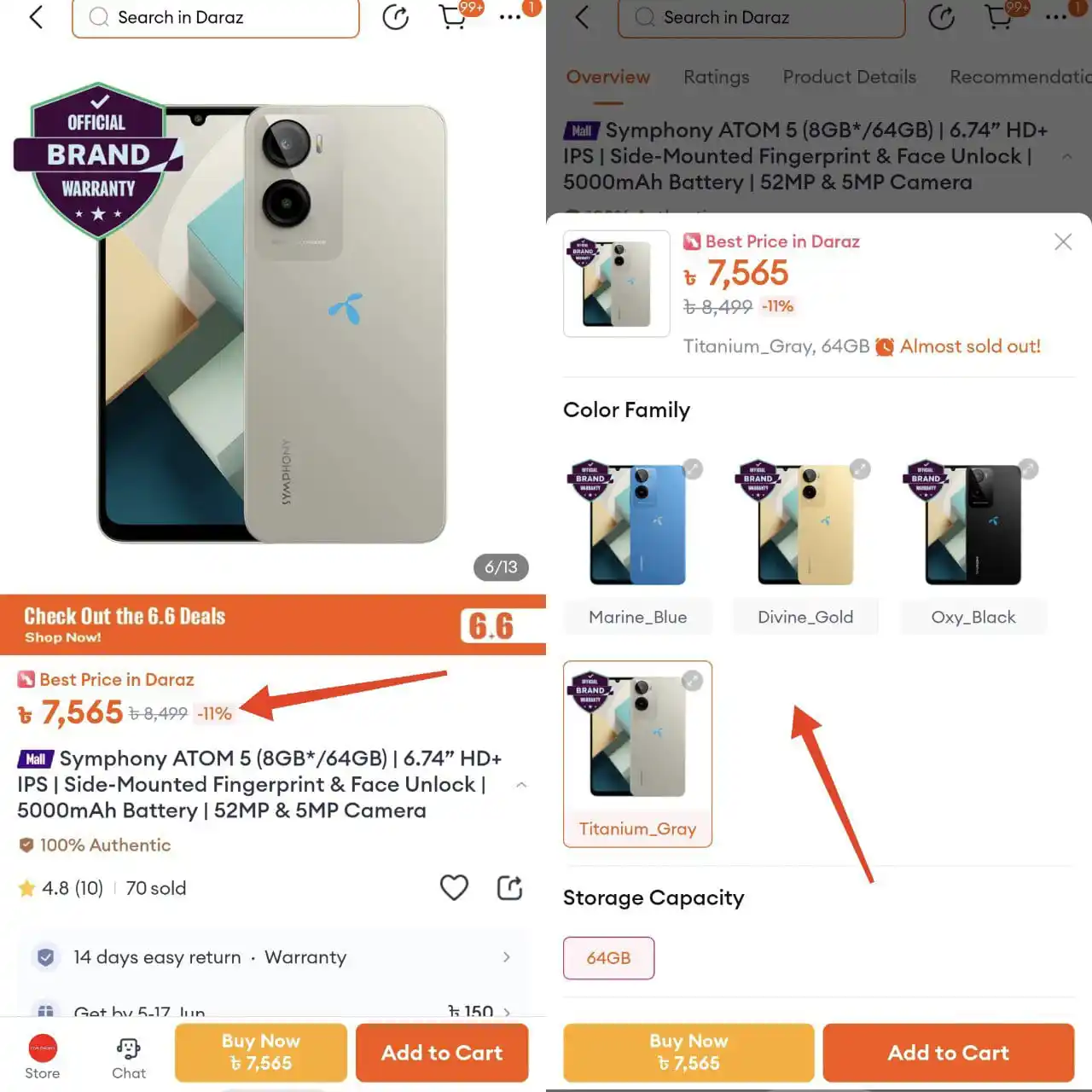 Image from RK DARAZ SHOP: Symphony ATOM 5 6.74” HD Phone 11% ছাড়ে মাত্র 7565 টাকায়...🔥 🛒 কেনা...