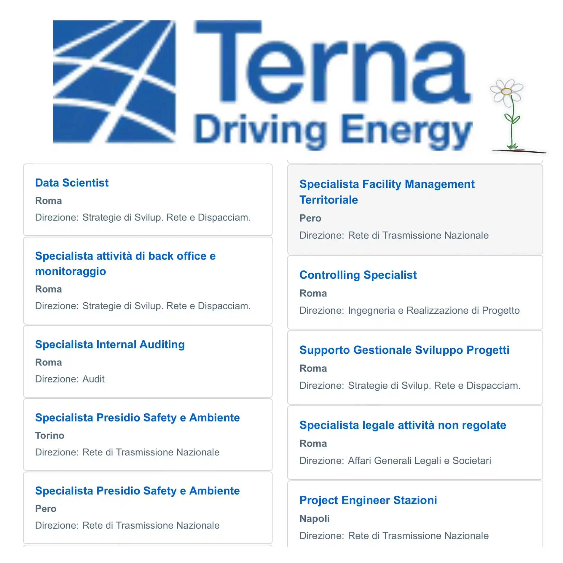 Image from La Voce del Cantoniere: TERNA Posizioni aperte  https://jobs.terna.it/search/?locale=it_IT&sea...