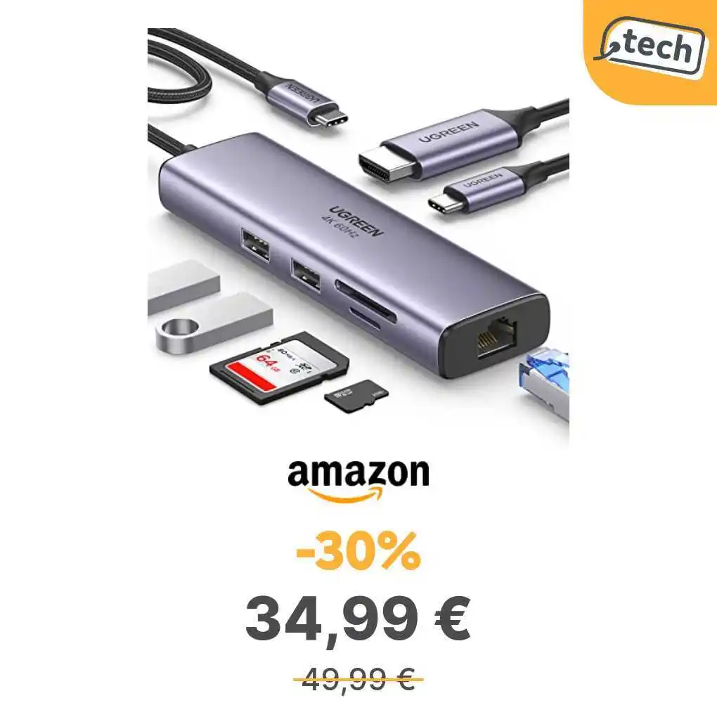 Image from offerte.club: *UGREEN Revodok Hub USB C Ethernet Gigabit HDMI 4K 60Hz PD 100W* 👉 h...