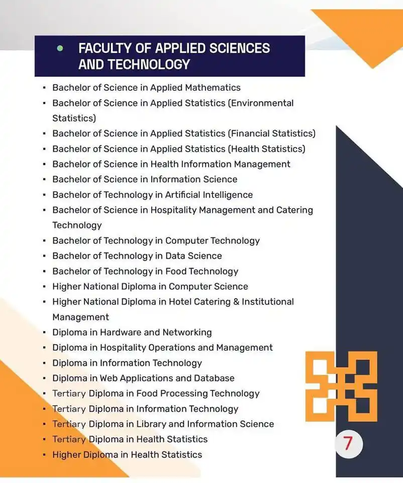 Image from AYOLOMEDIA🗞️: *Under the Faculty of Applied Sciences and Technology* 🔬💡 We offer ...