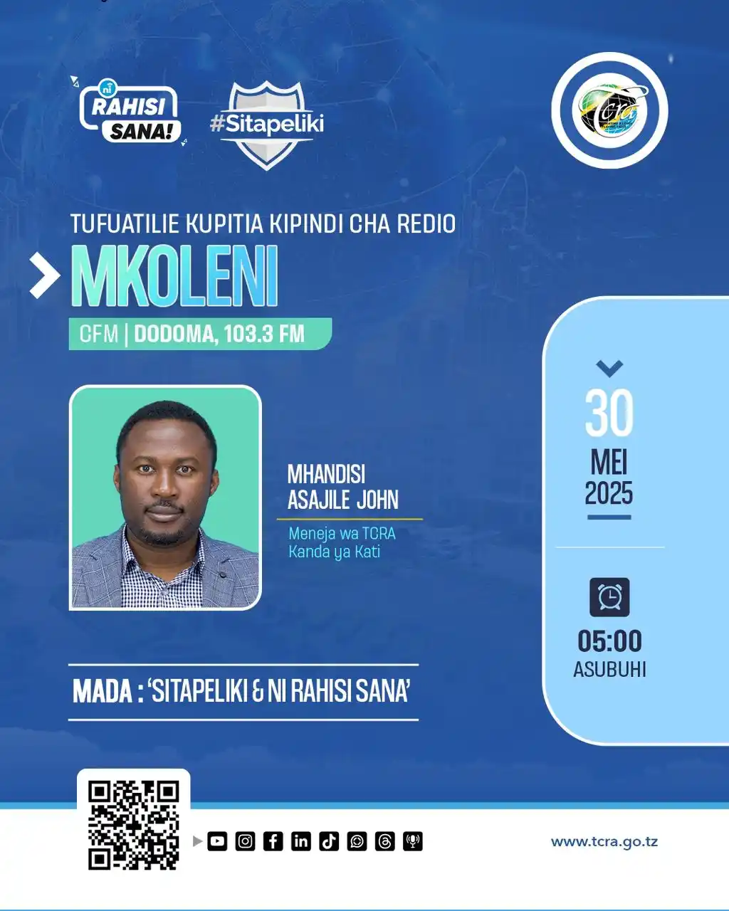 Image from TCRA TANZANIA: 🚨Usikose kufuatilia kipindi cha MKOLENI kuanzia saa 5 Asubuhi, kupiti...