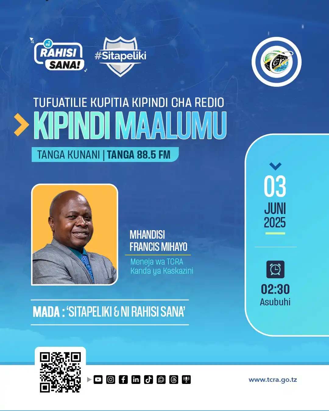 Image from TCRA TANZANIA: 🚨Usikose kufuatilia kipindi Maalum kuanzia saa 2:30 Asubuhi, 📻 kup...
