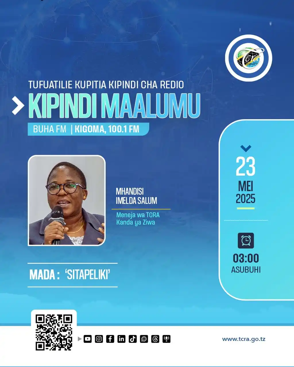 Image from TCRA TANZANIA: 🚨Usikose kufuatilia kipindi maalumu cha redio kuanzia saa 3 Asubuhi k...