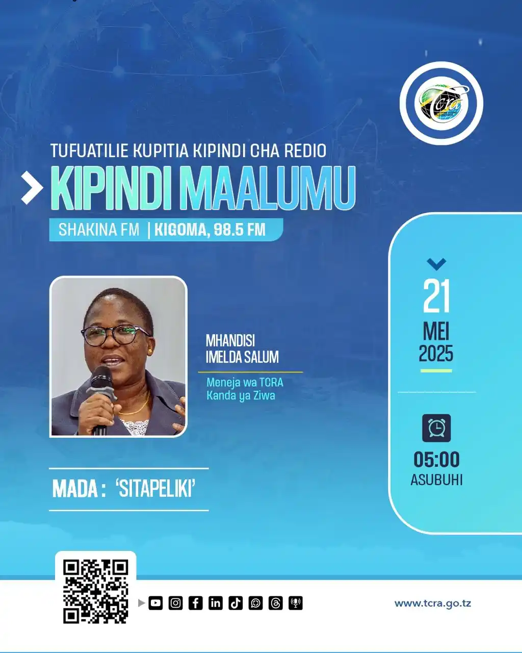 Image from TCRA TANZANIA: 🚨Usikose kufuatilia kipindi maalumu cha redio kuanzia saa 5 Asubuhi k...