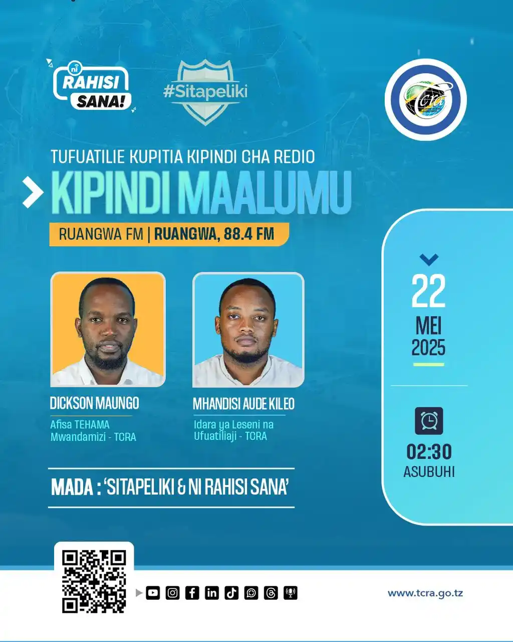 Image from TCRA TANZANIA: 🚨Usikose kufuatilia kipindi Maalumu kuanzia saa 2 asubuhi kupitia RUA...