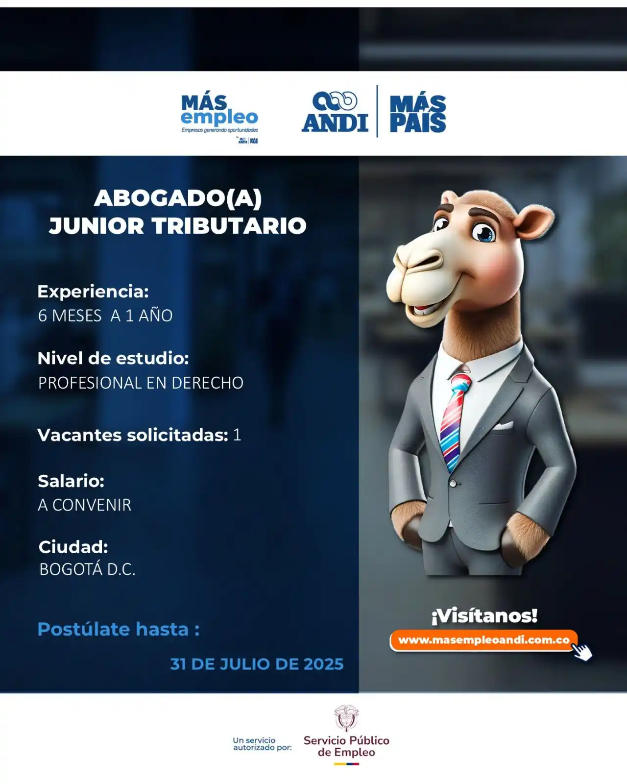 Image from Vacantes Más Empleo ANDI 🔵: 📢 *Vacante: Abogado/a Junior Tributario* 📍 Bogotá D.C. | Contrato i...