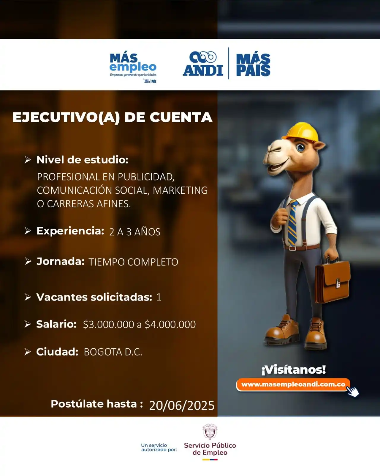 Image from Vacantes Más Empleo ANDI 🔵: *Vacante: Ejecutivo(a) de Cuenta – Bogotá* Agencia de marketing con +...