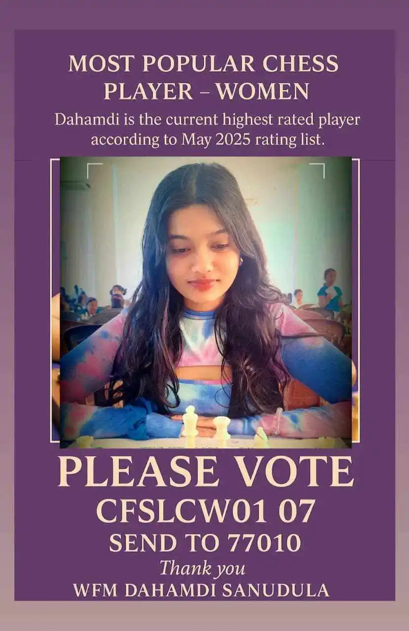 Image from ChessSL: 🌟 Vote for Dahamdi Sanudula! 🌟 🎖️ Nominee for Most Popular Woman Ch...