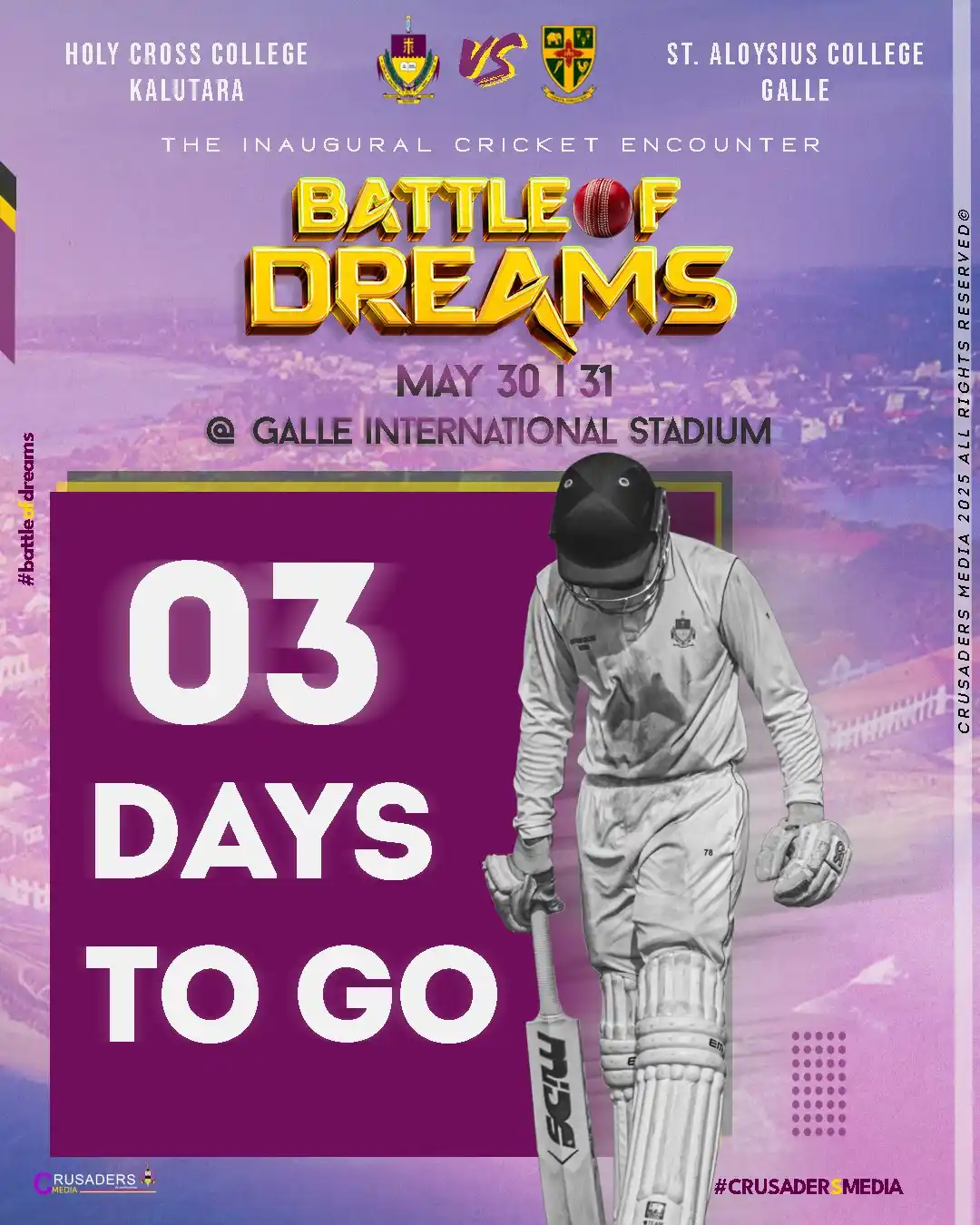 Image from Crusaders’ Media Official : ⏳ *3 Days to Go!* The pitch is waiting, the battle lines are drawn. ...