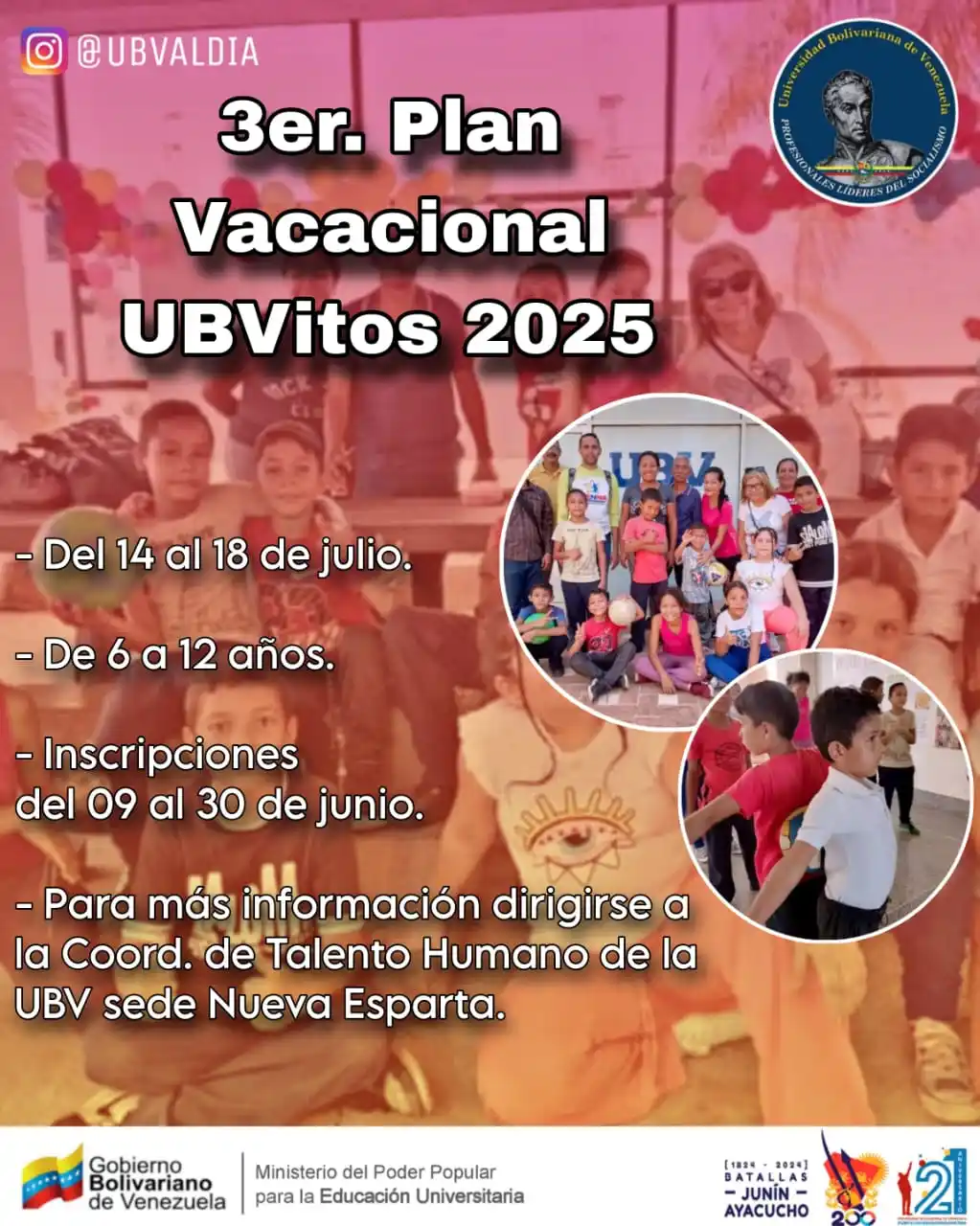 Image from UBV Al Día: ⭕3er. Plan Vacacional UBVitos 2025  - Del 14 al 18 de julio.  - De 6 a...