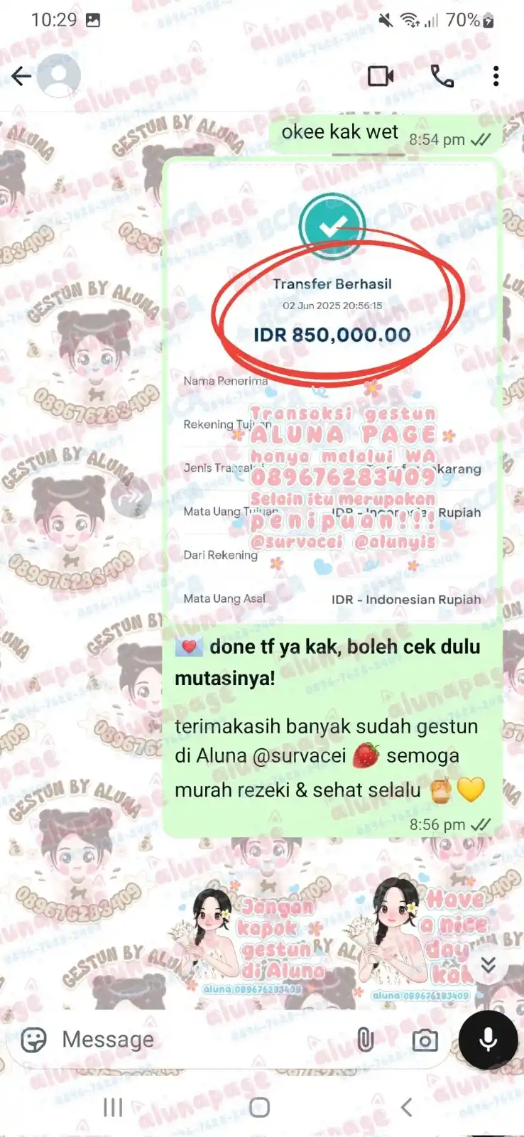 Image from Aluna's proof: akulaku paylater 1jt via merchant...