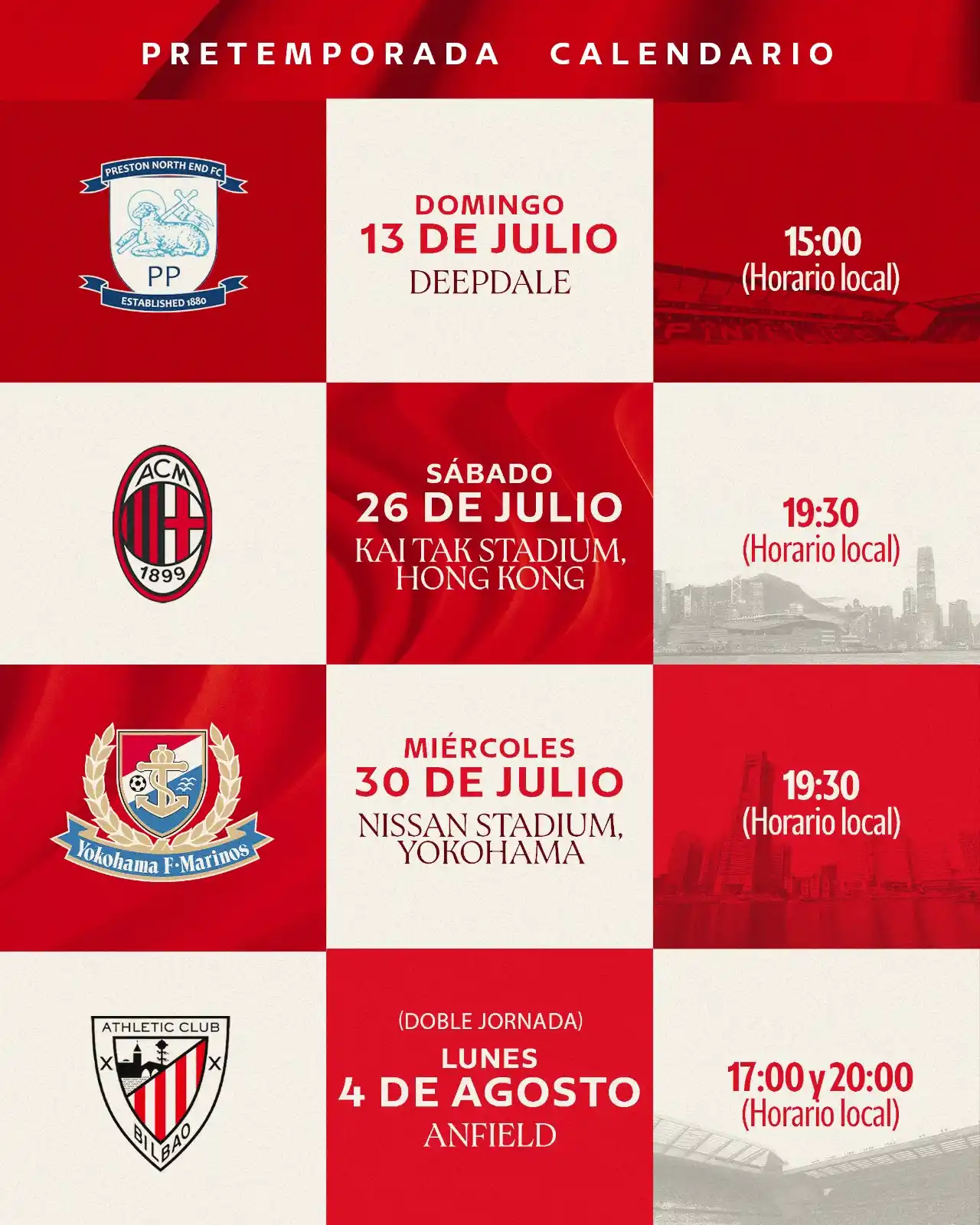 Image from Liverpool FC Español: ¡Amistosos confirmados! ✅ Preston North End, AC Milan, Yokohama F. Ma...