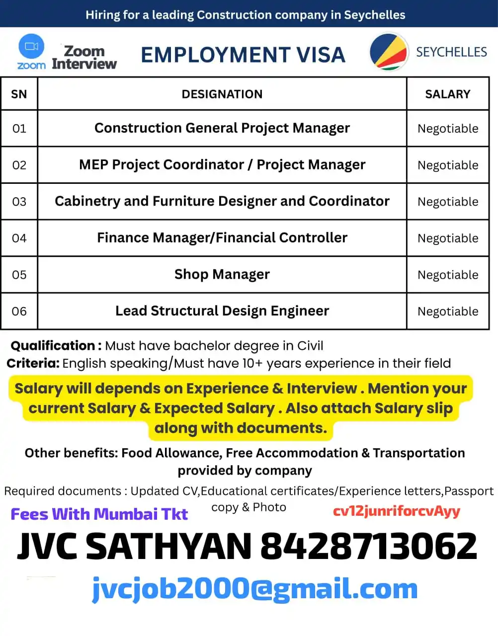 Image from Jvc Training Center Job Vacancy: *Call Directly Jvc Sathyan 8428713062* jvcjob2000@gmail.com...