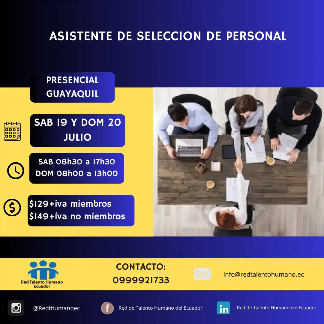 Image from Red de Talento Humano Del Ecuador: Curso presencial: Asistente de selección de personal Módulos: 1. De...