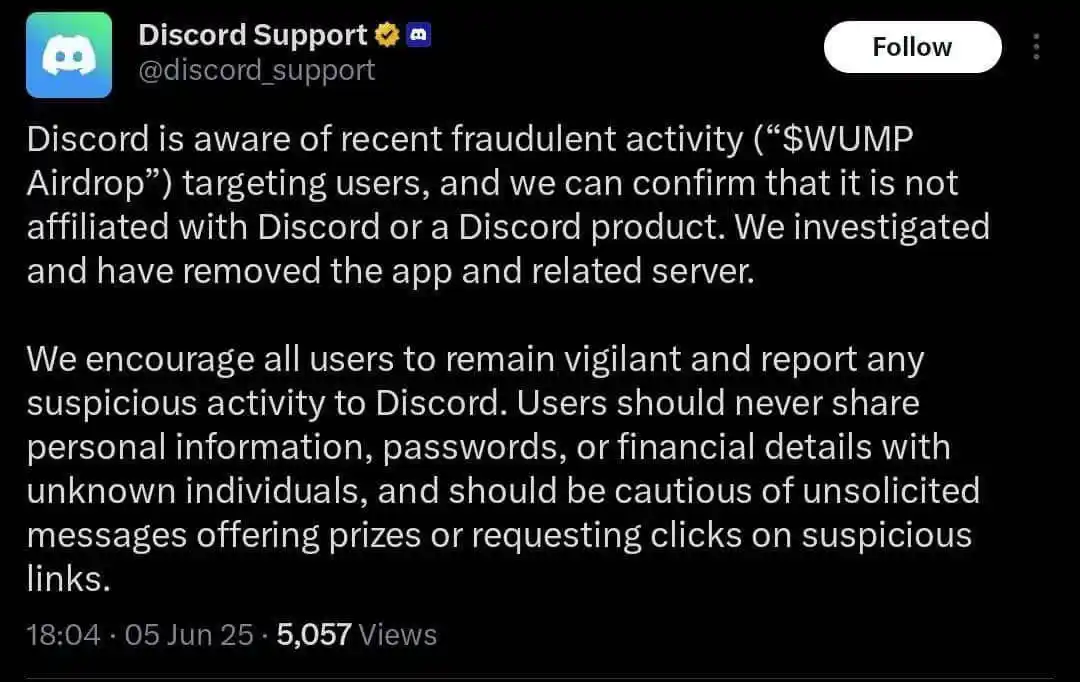 Image from ULTINEX Crypto HUB: ⚠️Discord just announced WUMP as a scam project Disconnect any of yo...
