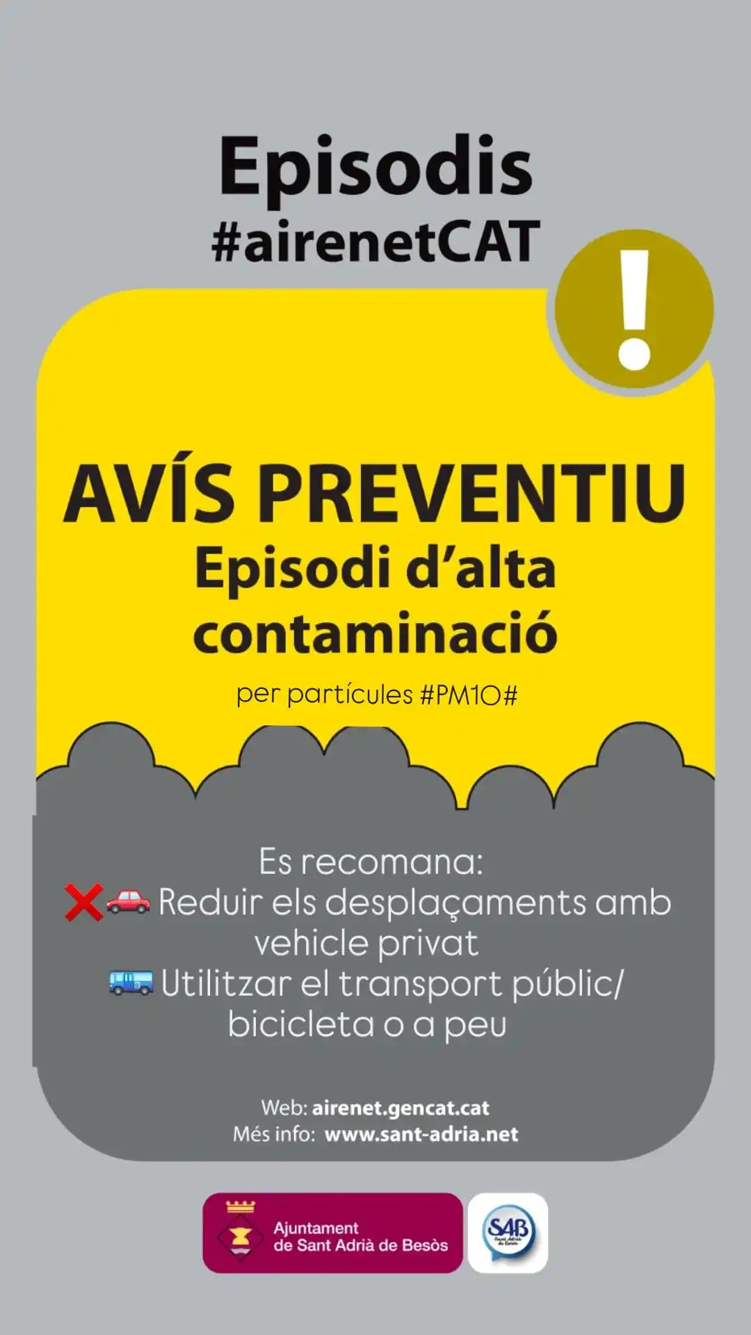 Image from Ajuntament de Sant Adrià de Besòs: 📢 El Departament de Qualitat Ambiental ha activat *AVÍS PREVENTIU per...