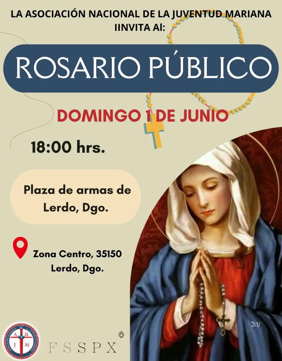 Image from FSSPX - México Misa en Latín : Este domingo 1 de junio a las 18:00 hrs 🕕 Plaza de Armas, Lerdo, Dgo....